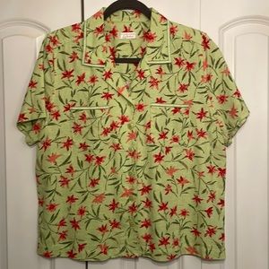 Christopher & Banks Button Down Green Short Sleeve Shirt